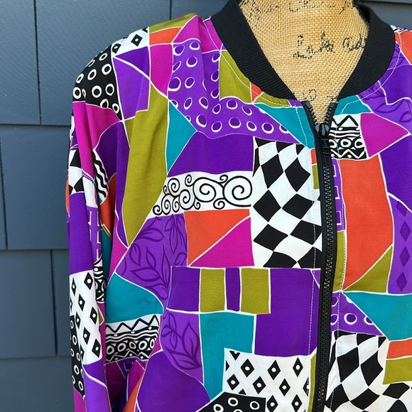 Vintage notations windbreaker jacket, 80s bright colors, purple pink fun 1X - Picture 3 of 9